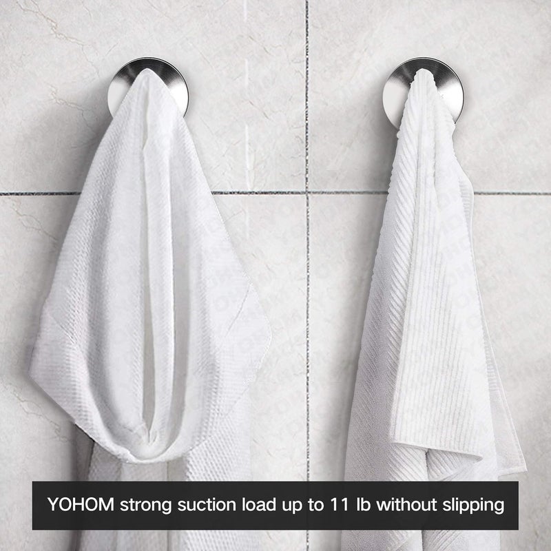 OHOM Stainless Steel Vacuum Suction Cup Bathroom Shower Holders - Removable Towel Rack, Bathrobe and Loofah Hooks with Brushed Finish - Image 4